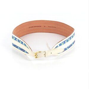 Club Monaco White and Cobalt Blue Leather Summer Belt in Medium